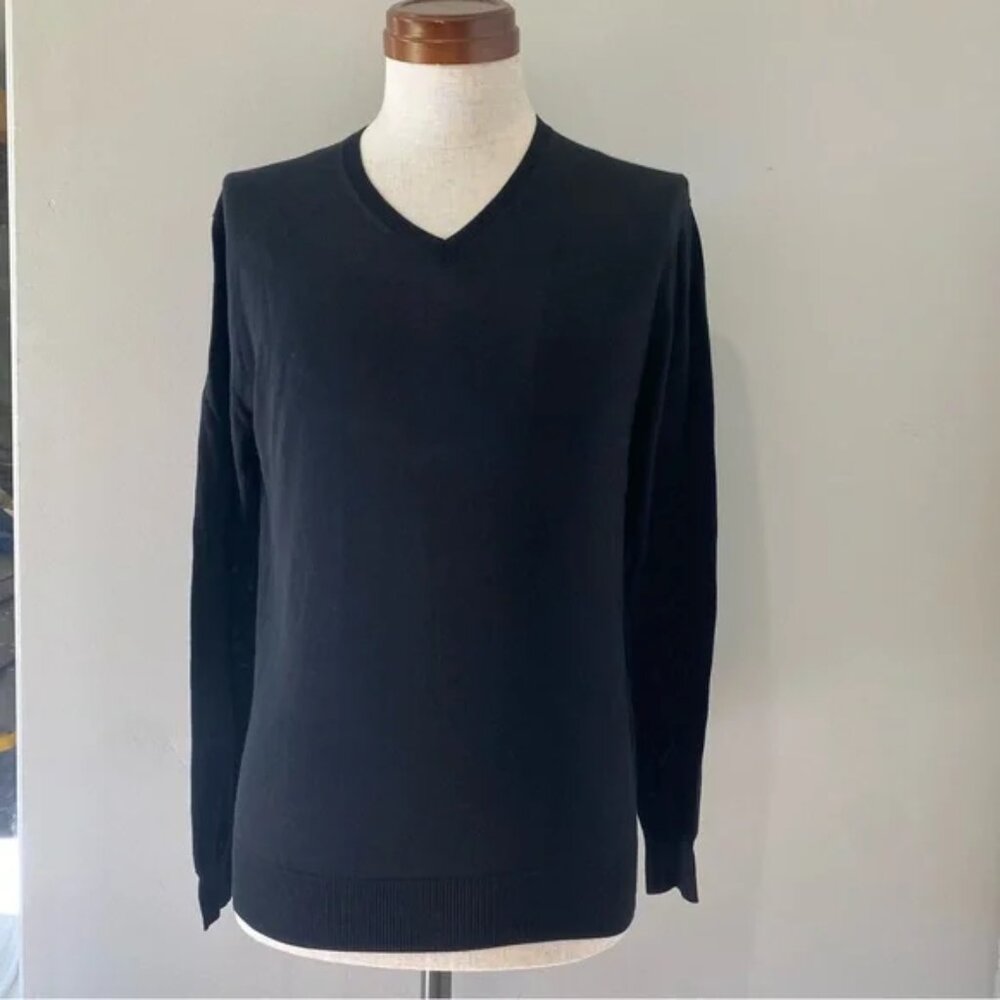 EDIFICE JAPAN men’s silk 100% black V-neck sweater, JP size 44 = US XS